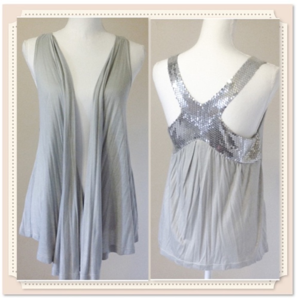 🆕 Silver Sequin X-back Waterfall Front Cardi NWT